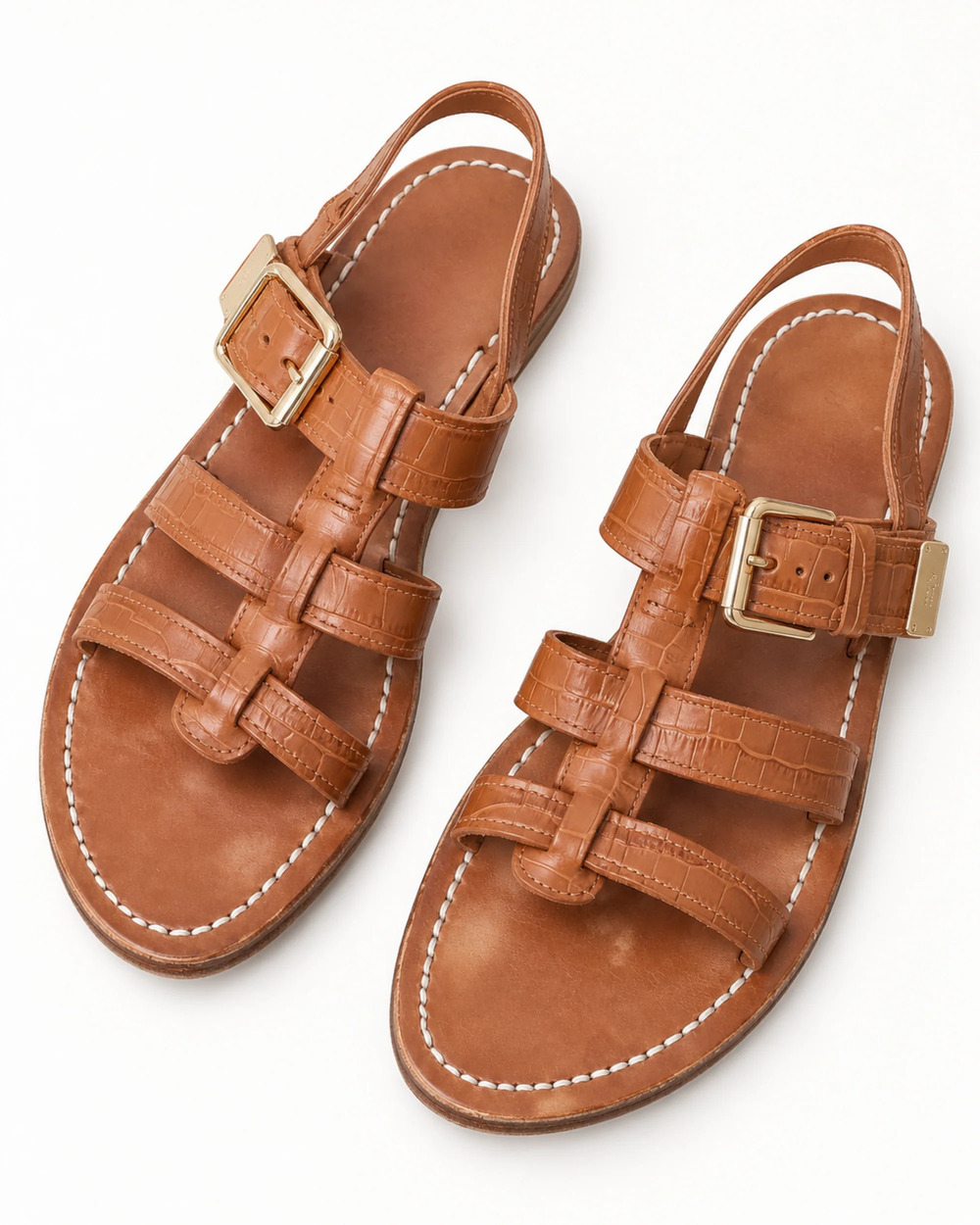 Maje x K.Jacques Leather Gladiator Sandals in Camel